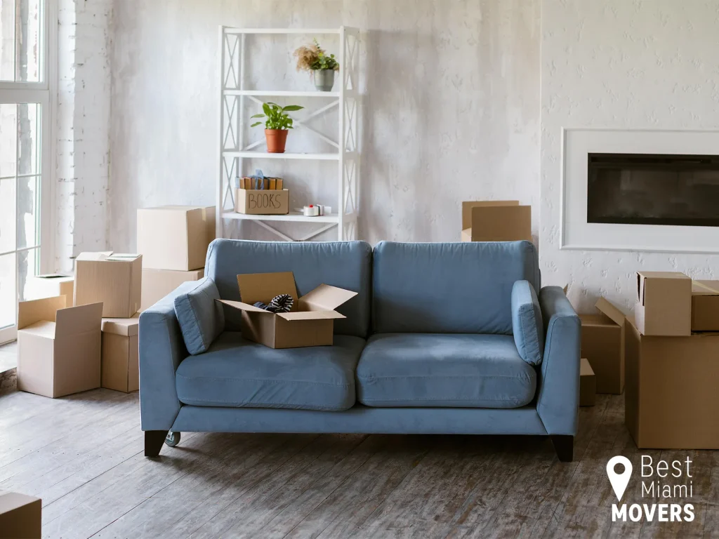 Packed Boxes and Furniture Ready to Relocation