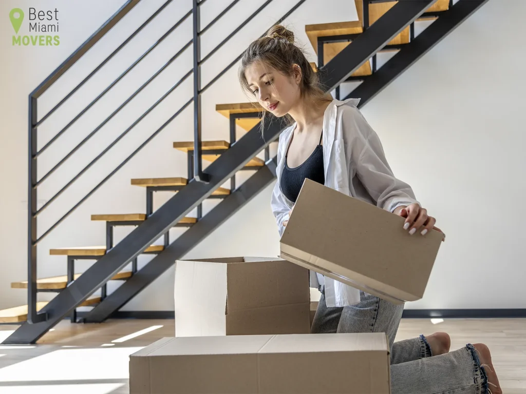 Commercial Spring Moving Customer Packing and Check Boxes Prepare to Move
