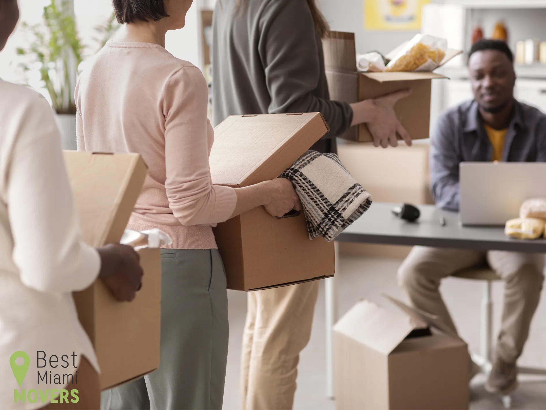 Commercial Moving Spring Customers Packed Boxes Prepare to Move